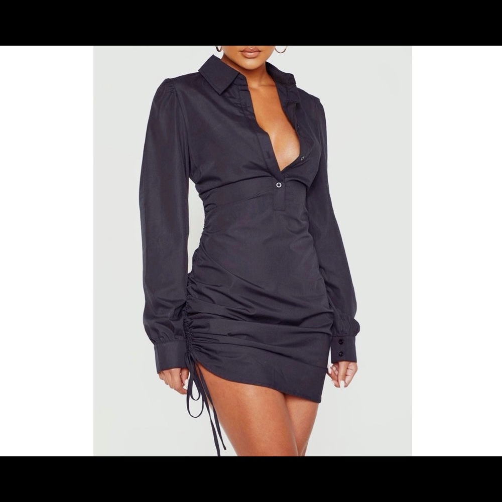 Black Ruched Side Fitted Dress